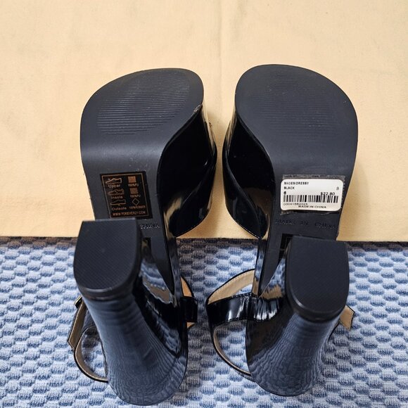 NWT Forever 21 Black Patent Platform Heels Ankle Strap Open Toe Sandals - Size 6 - Picture 9 of 9